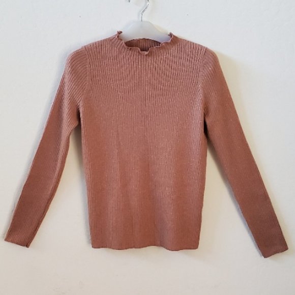 Uniqlo Women's Rose Gold Mock Neck Ribbed Pullover Sweater - Picture 5 of 5